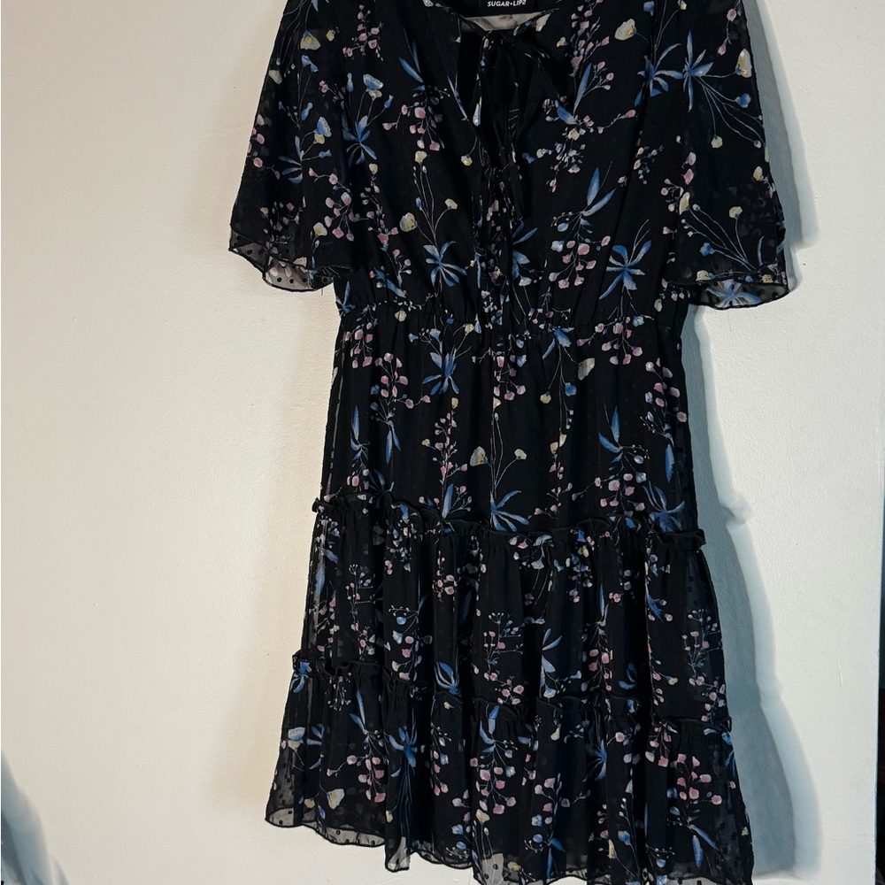 Sugarlips Black Dress with Blue Floral Design